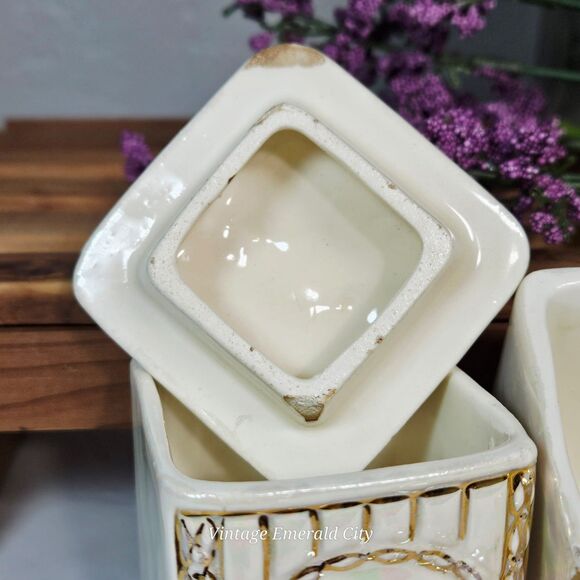 Vtg Iridescent Czechoslovakia Lusterware Labeled Spice Jars Set / 3 Ceramic Read - Picture 6 of 12